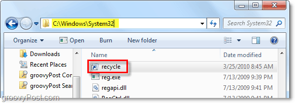 umieść kosz w folderze system32 systemu Windows 7