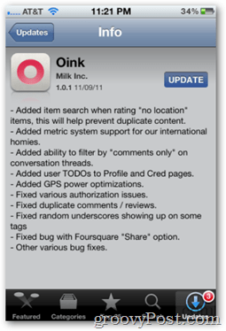Aktualizacja Oink 1.0.1 z Apple App Store