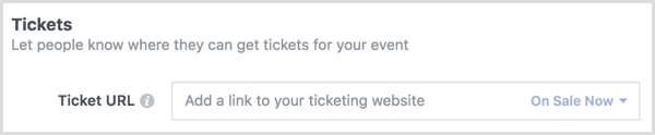 Użyj opcji Ticket, aby połączyć się ze stroną sprzedaży biletów Eventbrite