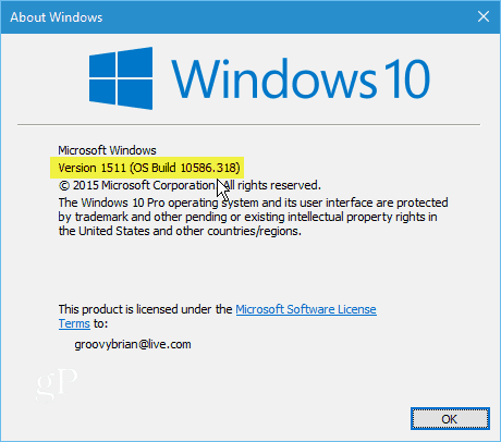 Wersja systemu Windows 10 1511 kompilacja 10586-318