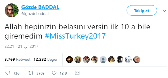 Zawodniczka Miss Turcji klątwa Gözde Baddal