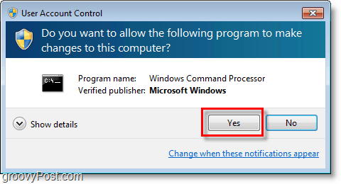 Zrzut ekranu systemu Windows 7 - przejdź przez cmd admin uac