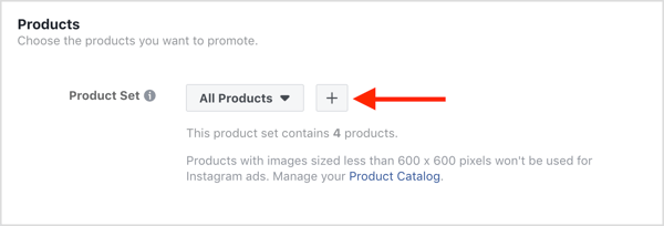 Wybierz produkty, które chcesz promować w swojej kampanii reklam dynamicznych na Facebooku.