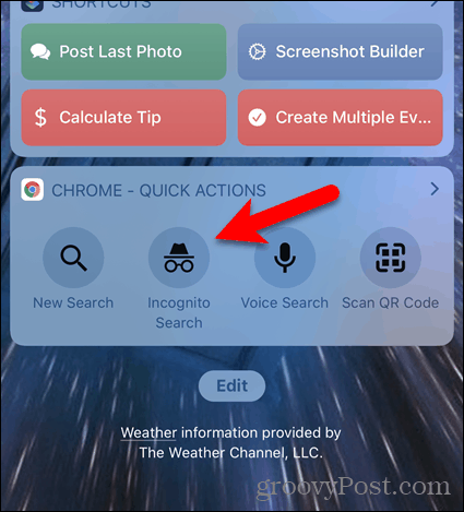 Stuknij Wyszukiwanie incognito w widżecie Chrome w iOS