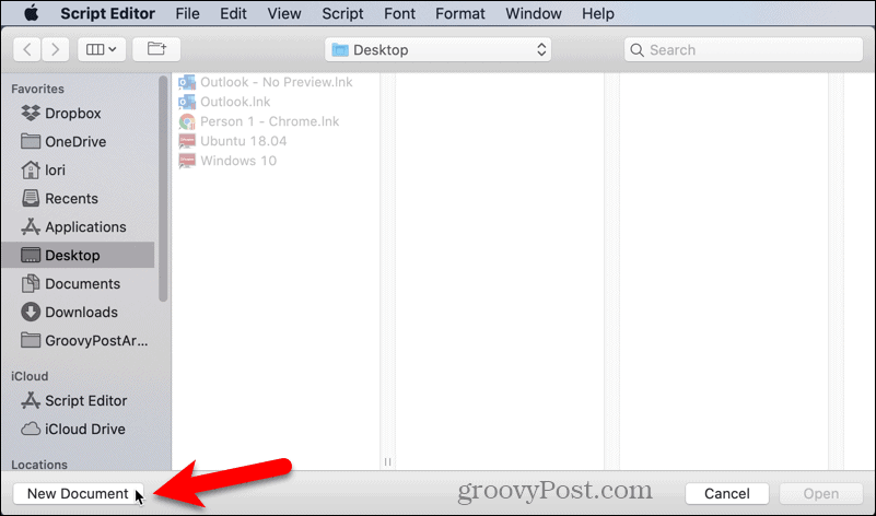 Otwórz nowy dokument w Script Editor na Macu