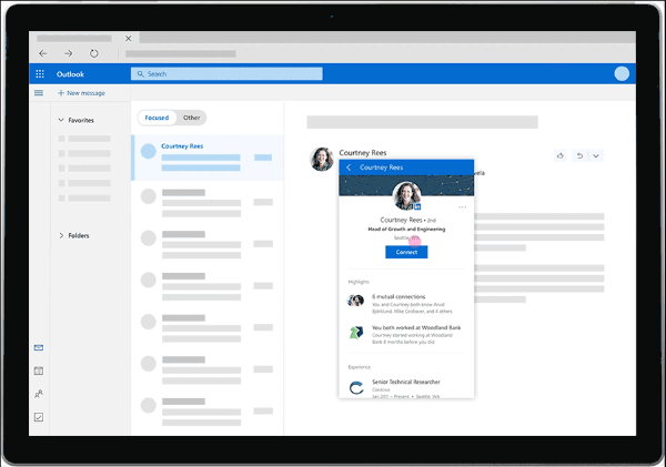 LinkedIn będzie teraz zapewniać szczegółowe informacje, takie jak zdjęcia profilowe, historia pracy i nie tylko, bezpośrednio z osobistej skrzynki odbiorczej użytkownika Outlook.com.