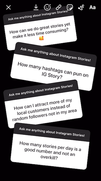 dodaj wiele odpowiedzi na naklejkę Pytania do obrazu historii na Instagramie
