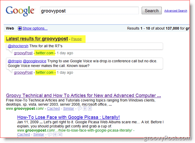 GroovyPost i wyszukiwarka Google w czasie rzeczywistym