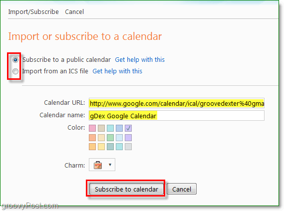 importuj, subskrybuj lub dodaj kalendarz do Windows Live
