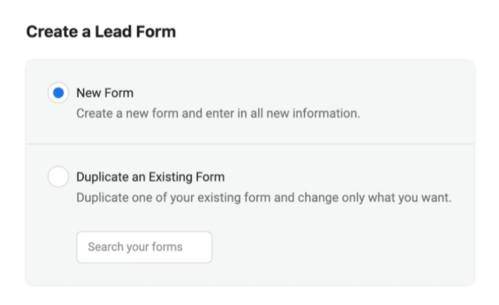 Reklamy potencjalnych klientów na Facebooku tworzą nowy formularz kontaktowy z wybraną nową opcją formularza