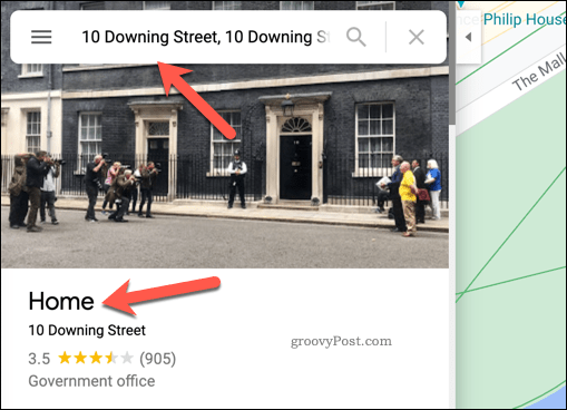 Przykładowy adres domowy w Mapach Google