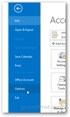 Outlook 2013 - Wyłącz pogodę w kalendarzu - Kliknij Opcje