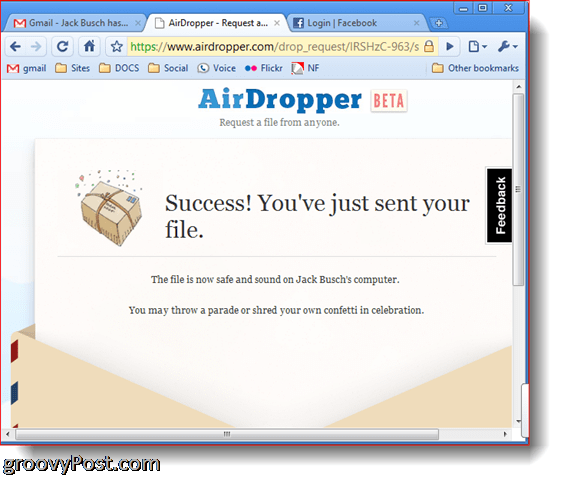 Wysłano zrzut ekranu zrzutu ekranu zdjęcia z Dropbox Airdropper