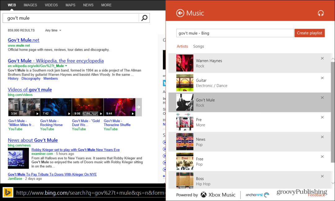 Użyj Bing do tworzenia list odtwarzania muzyki Xbox w systemie Windows 8.1