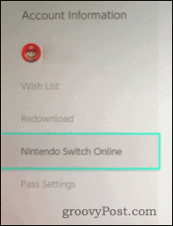 Informacje o koncie Nintendo Switch