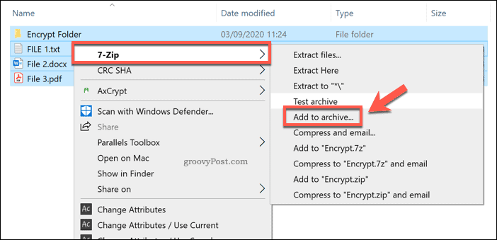 Dodawanie do nowego archiwum 7-Zip w systemie Windows 10