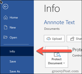 Przycisk informacji w programie Word