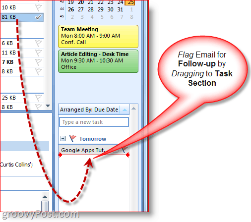 Pasek zadań programu Outlook 2007 - przeciągnij wiadomość e-mail, aby utworzyć zadanie