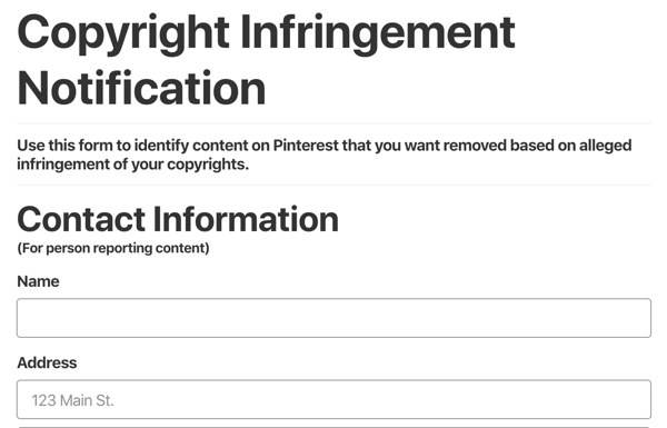 formularz powiadomienia o naruszeniu praw autorskich