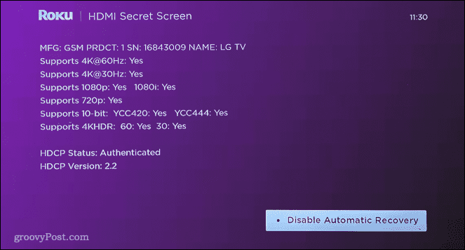 Menu HDMI Roku