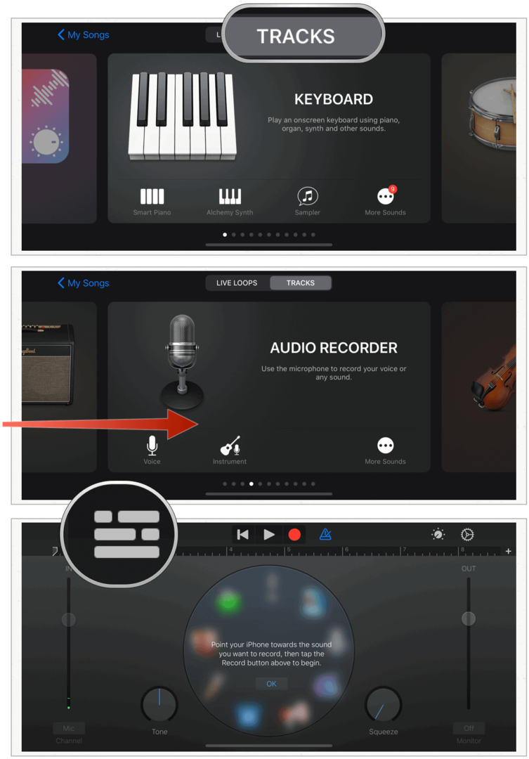 GarageBand wybierz Audio Recorder