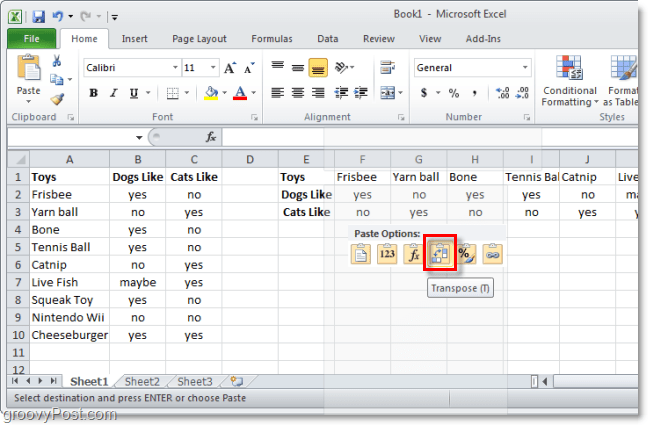Wklej w programie Excel za pomocą transpozycji