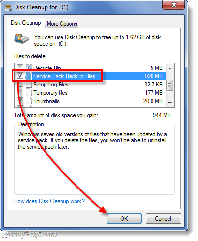 czyszczenie pliku kopii zapasowej dodatku Service Pack w systemie Windows 7
