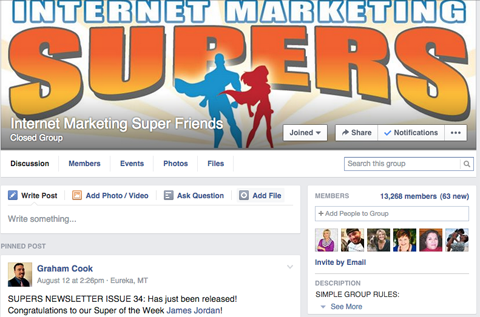 marketing internetowy super przyjaciele grupa na Facebooku
