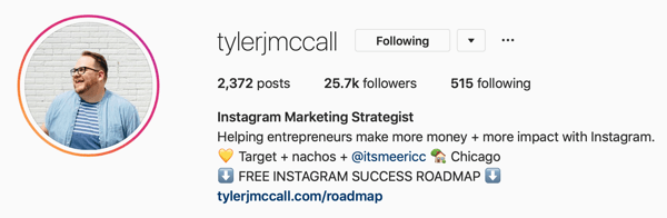 Przykład zdjęcia z profilu biznesowego na Instagramie i informacji o biografii autorstwa @tylerjmccall.