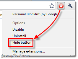 ukryj przycisk Google Chrome rozszerzenie
