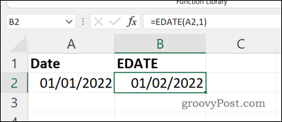 Wynik formuły EDATE w programie Excel