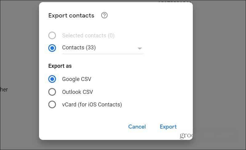 eksportuj kontakty