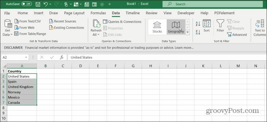 wybierz kraje w programie Excel