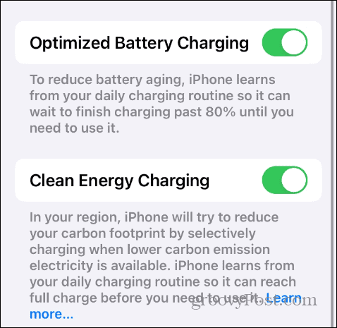 Ustawienia ładowania baterii w iOS