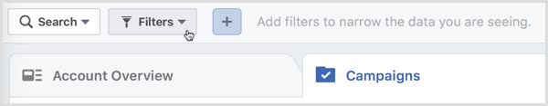filtry menedżera reklam na Facebooku