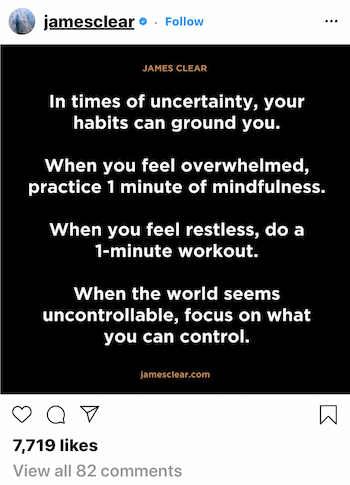 James Clear na Instagramie post o tym, jak nawyki mogą ugruntować Cię w czasie niepewności