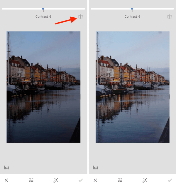 Jak poprawić swoje zdjęcia na Instagramie, krok 10, dostosuj ustawienia ekspozycji po przechwyceniu, przełączaj między oryginalnym a edycją