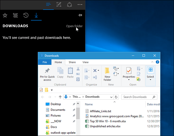 Folder pobierania Microsoft Edge
