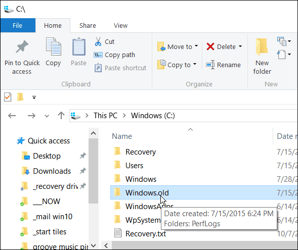 Nie usuwaj Windows.old, jeśli chcesz przywrócić system Windows 10 do poprzedniej wersji w ciągu pierwszych 30 dni
