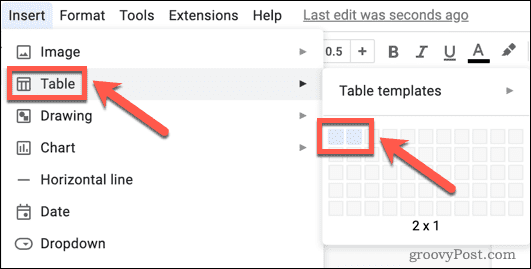 Wstawianie tabeli w Dokumentach Google