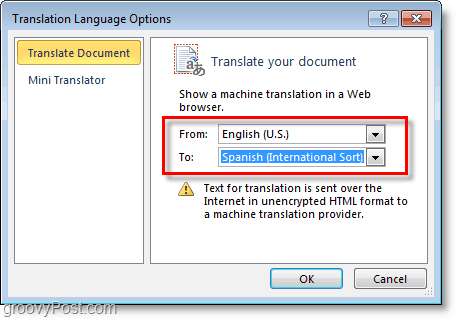wybierz język słowa Microsoft do przetłumaczenia