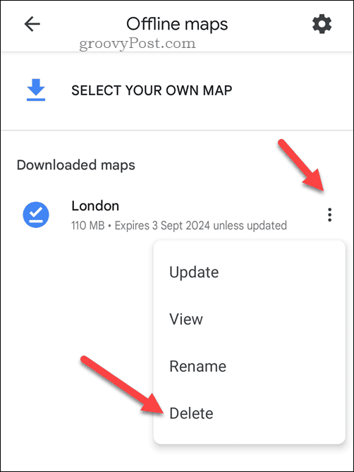 Usuń mapę offline Map Google