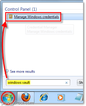 uzyskaj dostęp do Windows Vault z menu wyszukiwania w Windows 7