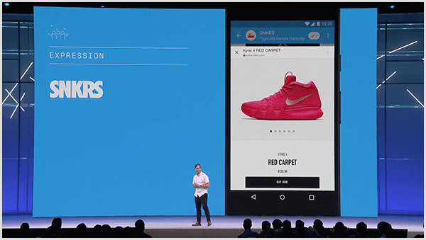 Molly Pittman mówi, że konferencja programistów Facebook F8 przedstawia przyszłe zastosowania chatbotów. Konferencja była zapowiedzią funkcji zakupów sneakersów z rozszerzoną rzeczywistością w Messengerze.