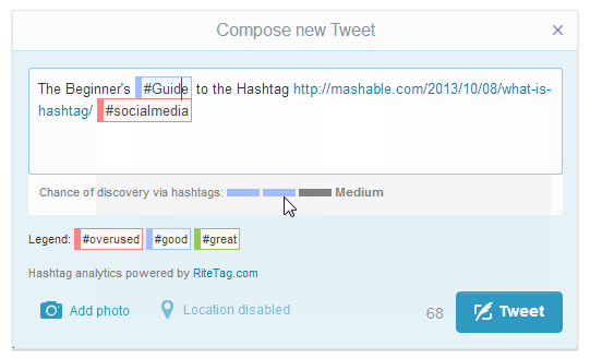 RiteTag wyszukuje lepsze hashtagi, dzięki którym można znaleźć i udostępnić tweety.