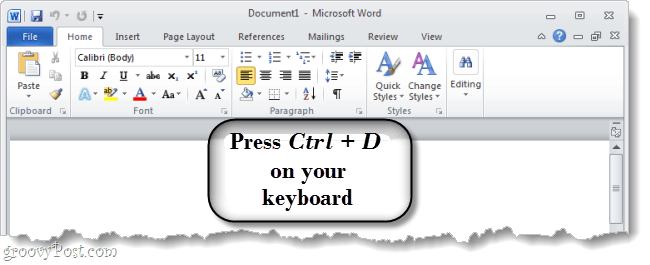 Naciśnij Ctrl + D na klawiaturze, aby otworzyć okno dialogowe opcji czcionek