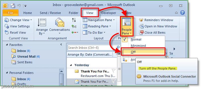 jak wyłączyć okienko osób w programie Microsoft Office Outlook 2010