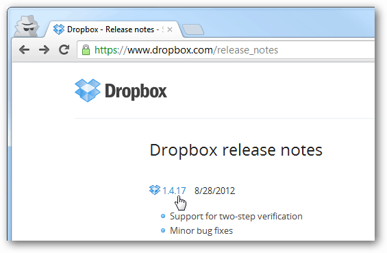 informacje o wydaniu Dropbox dla każdej wersji