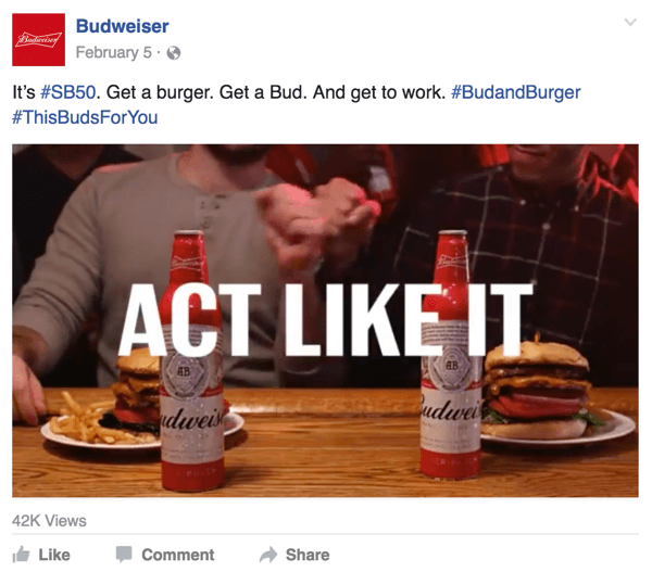 budweiser reklama wideo na Facebooku