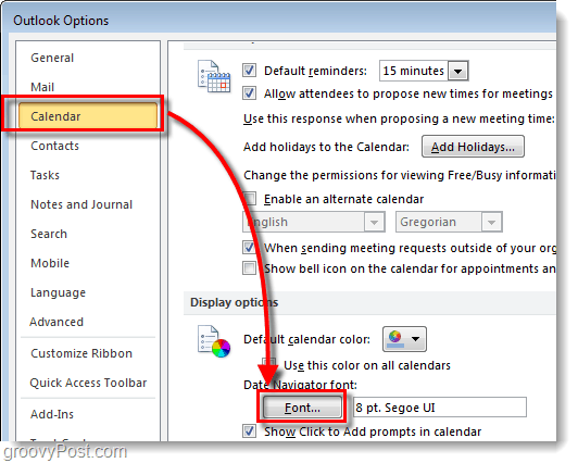 Jak zmienić czcionkę nawigatora daty w kalendarzu programu Outlook 2010